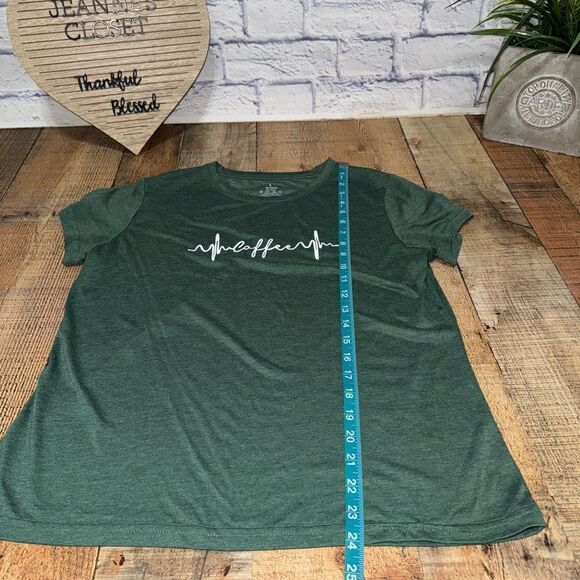 Coffee heartbeat green tshirt shirt L - Picture 5 of 7